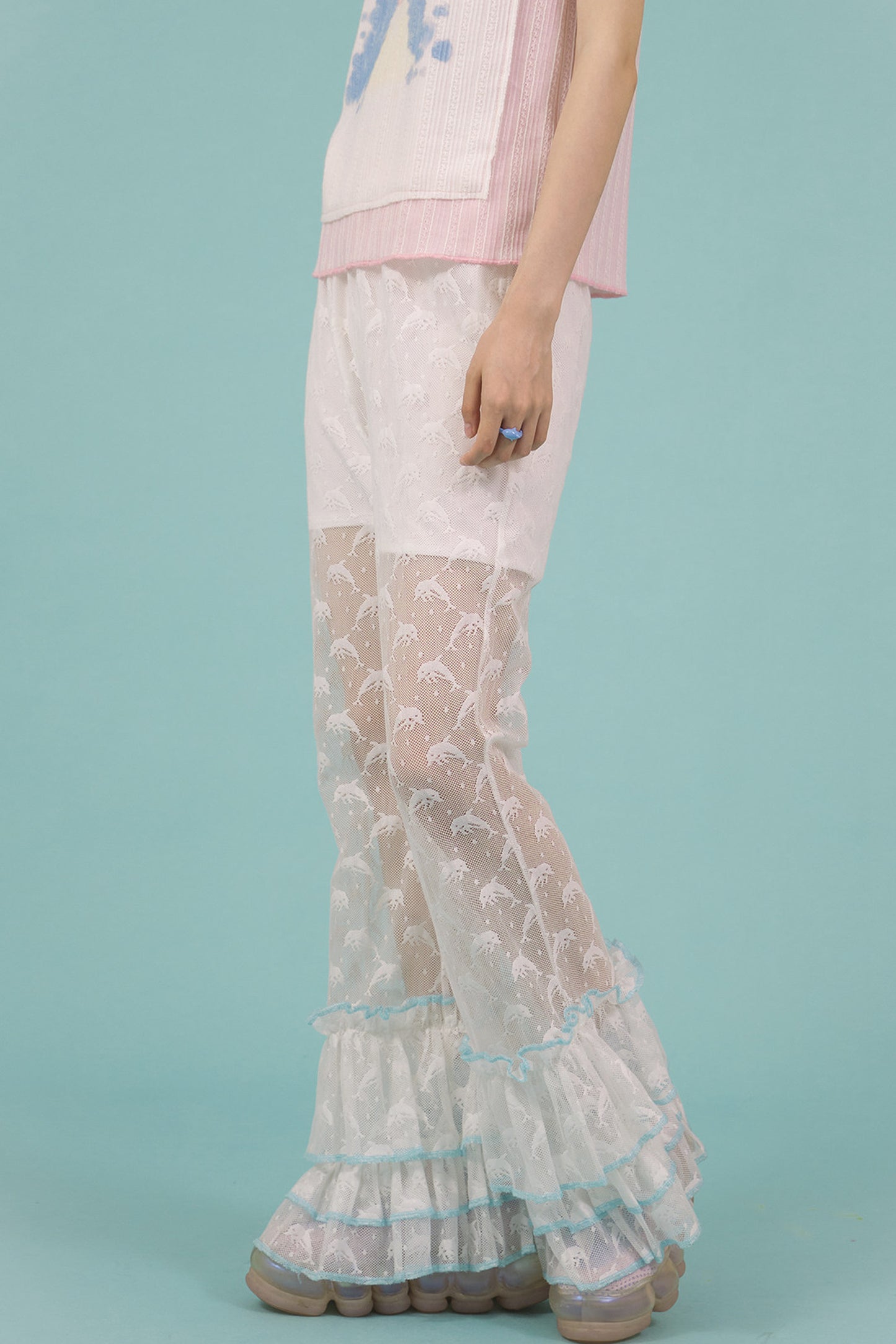 Lace Spliced Flared Pants