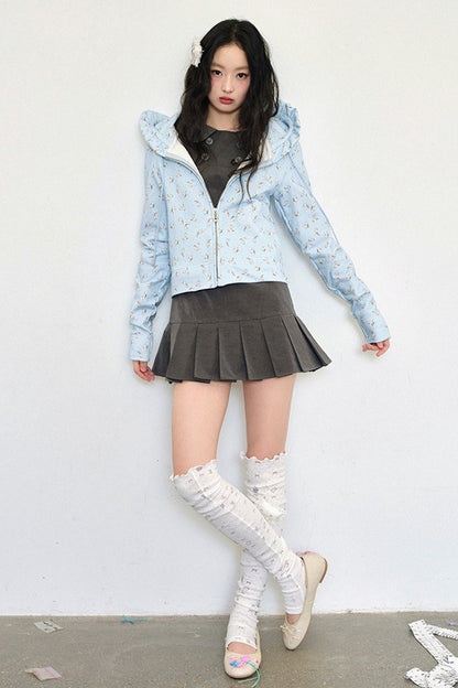 Gray Low-Waist Double-Breasted Patchwork Pleated Dress