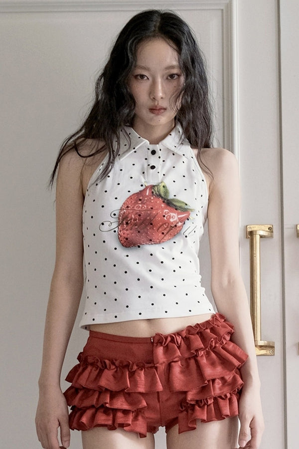 Strawberry Polka Dot Halter Backless Tank Top