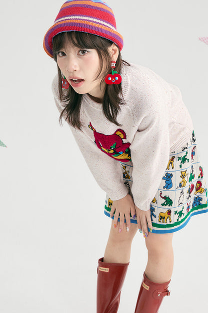 Red Cartoon Bear Raglan Pullover Sweater