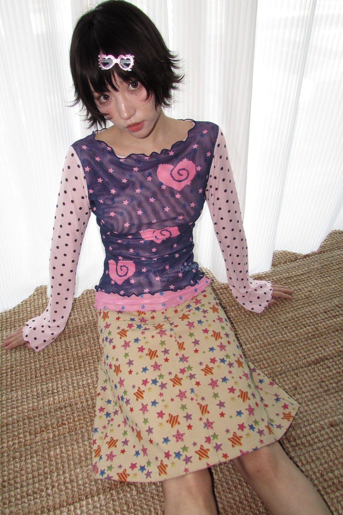 Star Print Mid-Waist A-Line Skirt