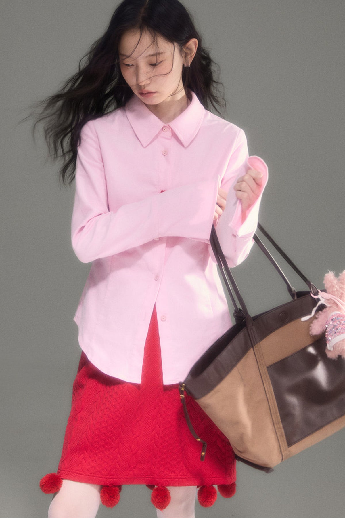 불규칙 단추 순면 코듀로이 나팔소매 셔츠