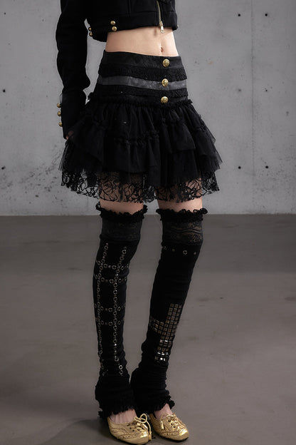Lace Patchwork Pleated Multi-Layered Puffy Skirt