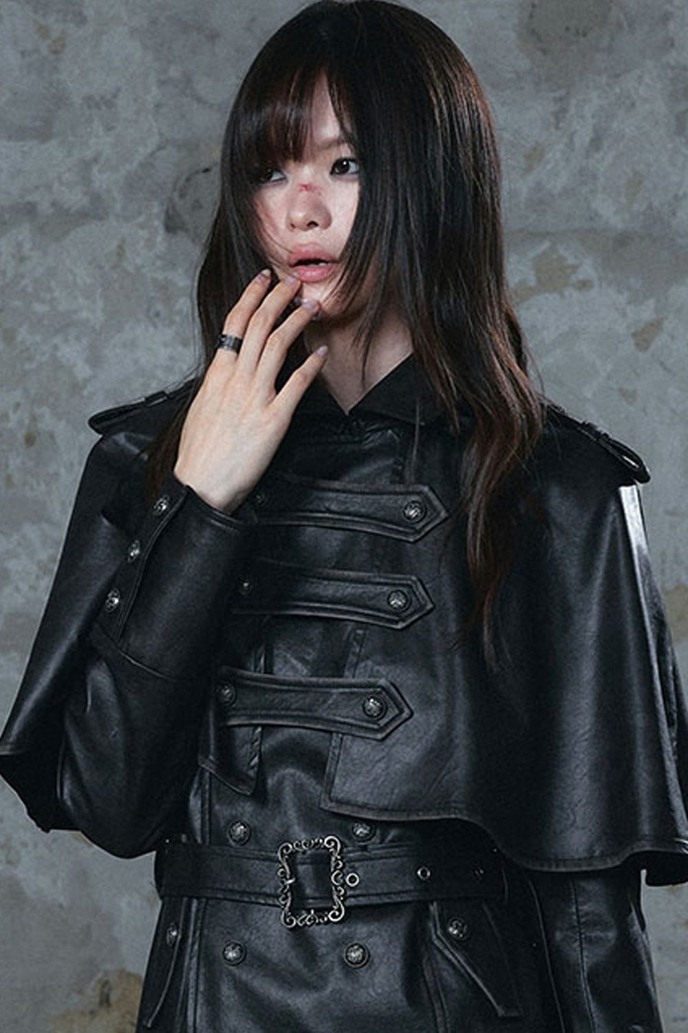 Detachable Cape Leather Jacket
