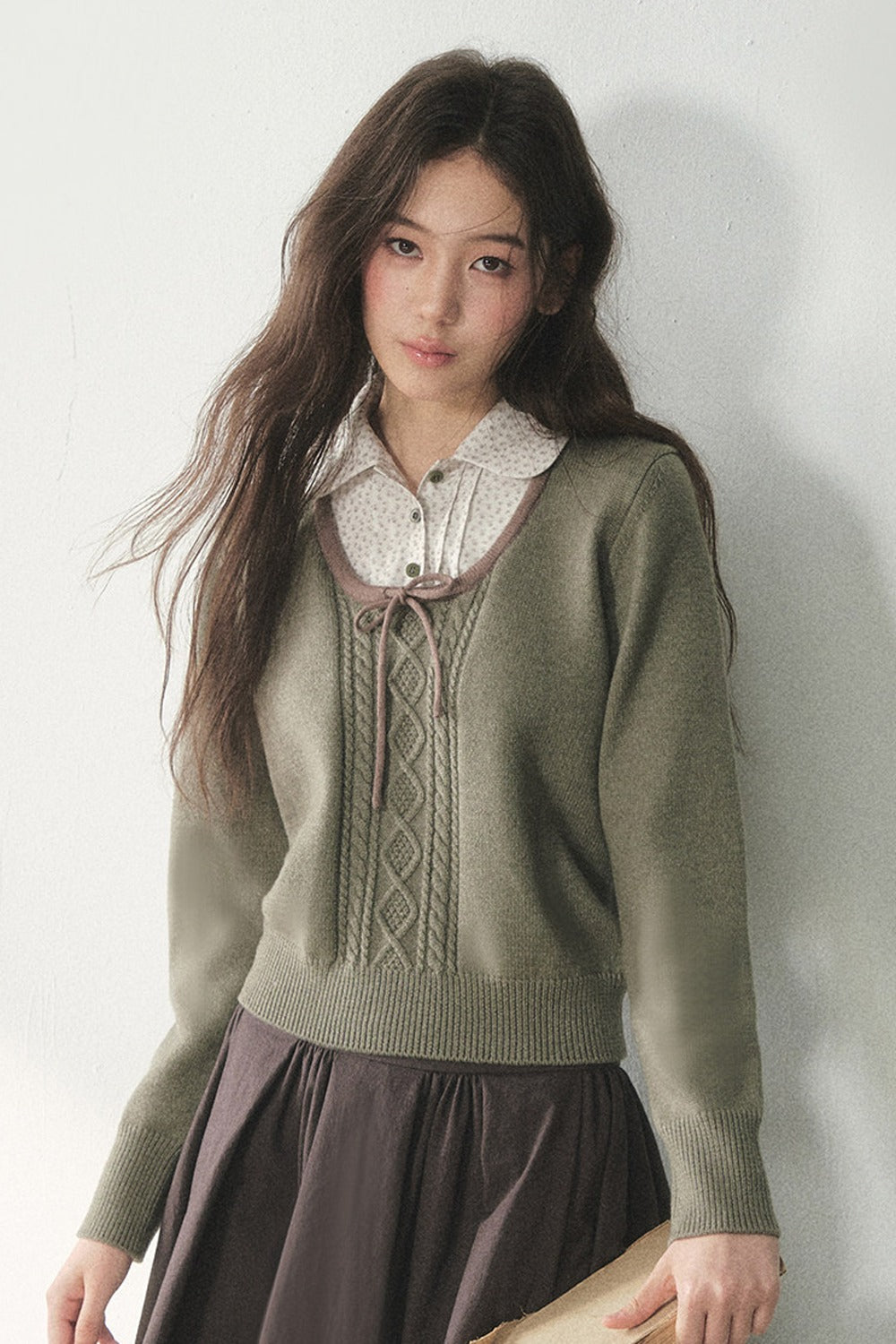 Floral Collar Tie Sweater