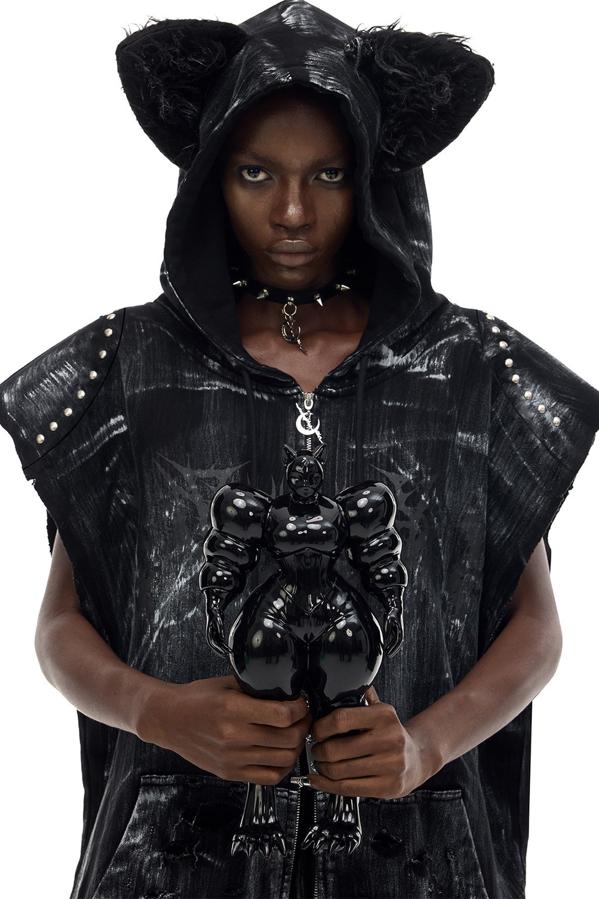 Cat Ear Studded Sleeveless Jacket Vest
