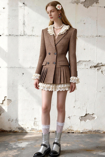 Plaid Ruffle Collar Pleated Dress