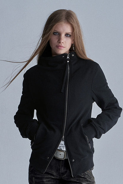 Diagonal Zipper Rivet Cardigan Jacket