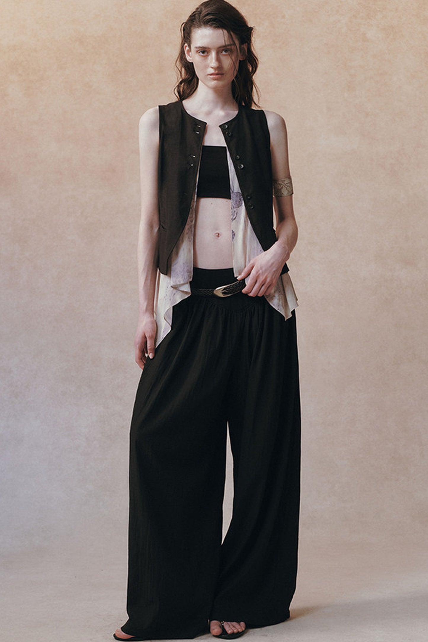 Asymmetric Tie-Up Tencel Ramie Vest
