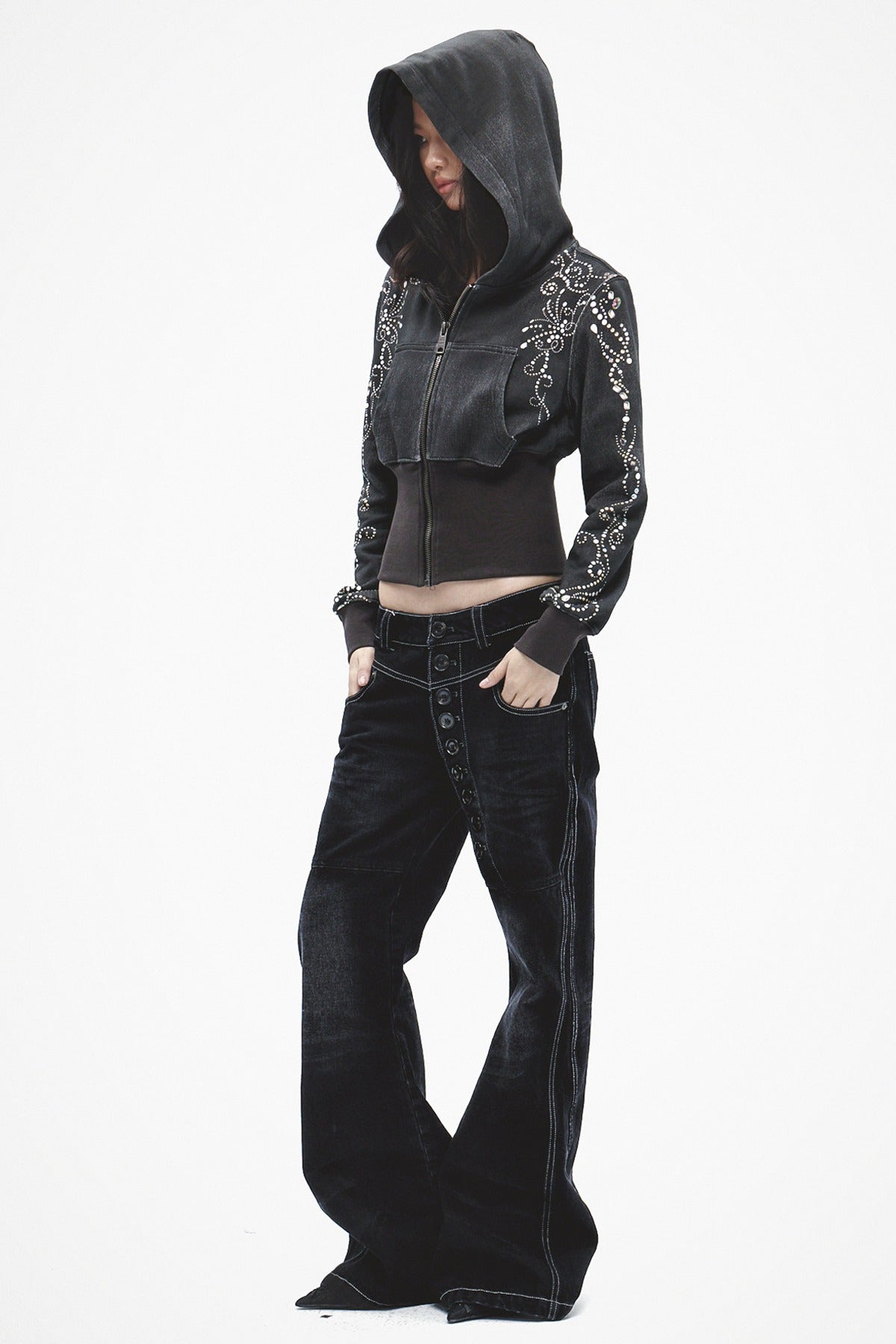 Laser Whiskered Button-Down Jeans