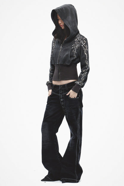 Laser Whiskered Button-Down Jeans