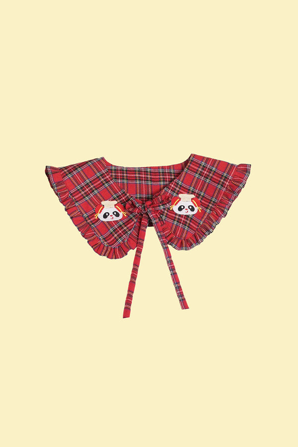 Panda Print Plaid Collar