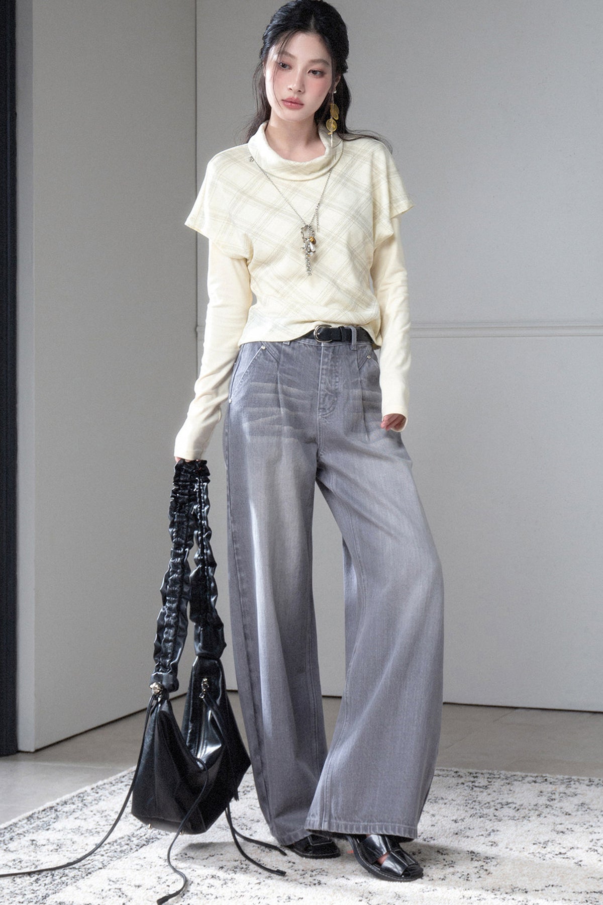 Plaid T-Shirt With Base Layer Top Set