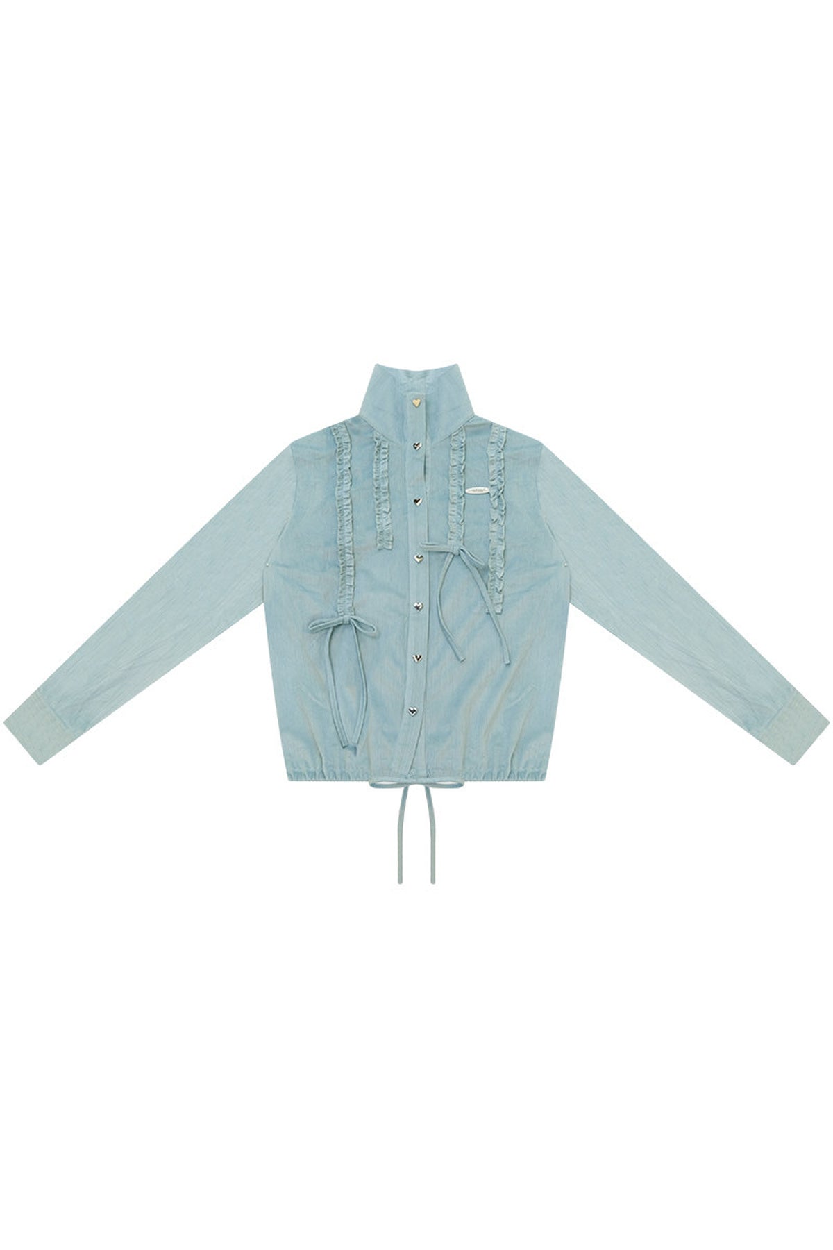 Lace Drawstring Stand Collar Shirt