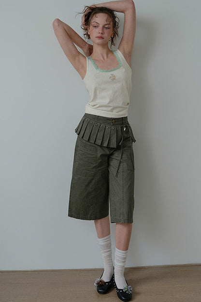 Pantaloni cropped a vita alta con orlo plissettato staccabile