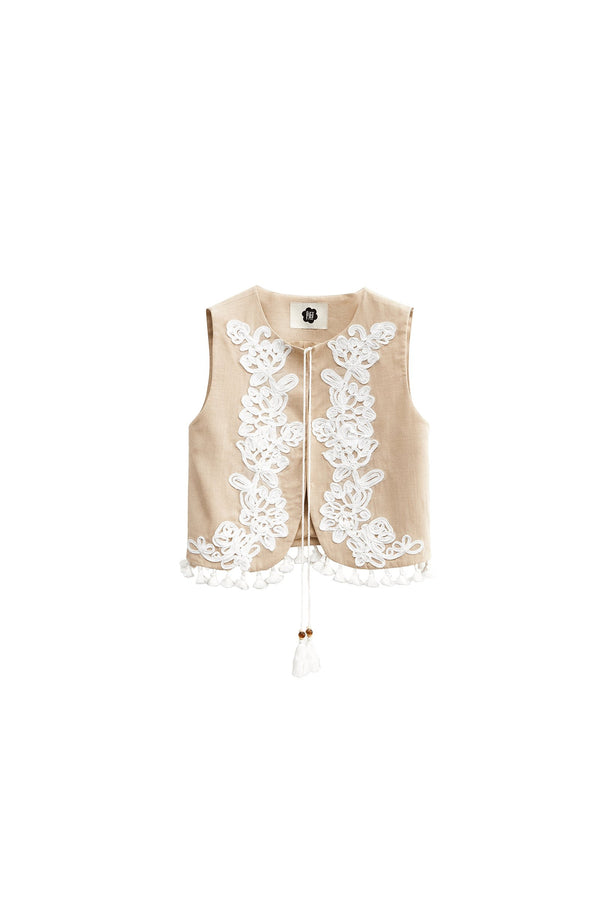 Three-Dimensional Rope Embroidery Floral Tencel Vest and Shorts Set-Up