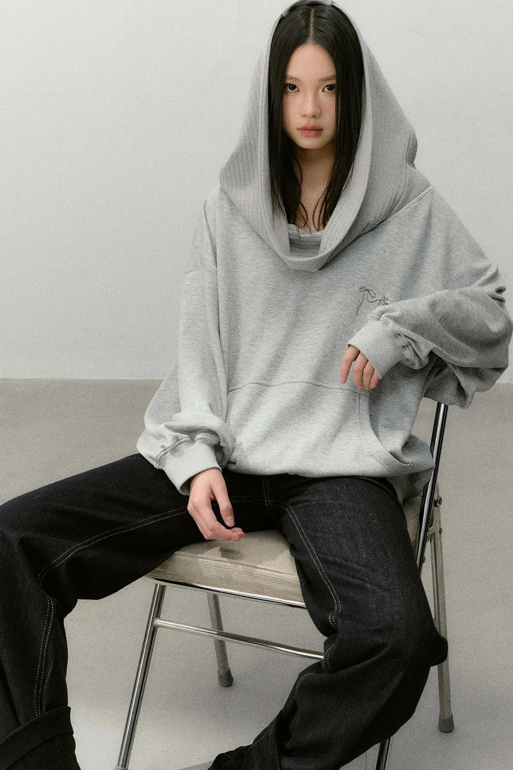 One-Shoulder Hoodie and Jeans Set-Up
