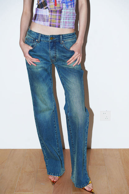 Retro Embroidery Low-Waist Flared Jeans