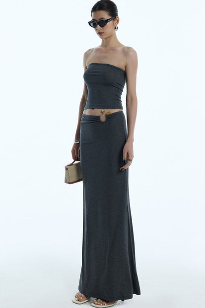 Charcoal Gray Lyocell Tube Top Set-Up