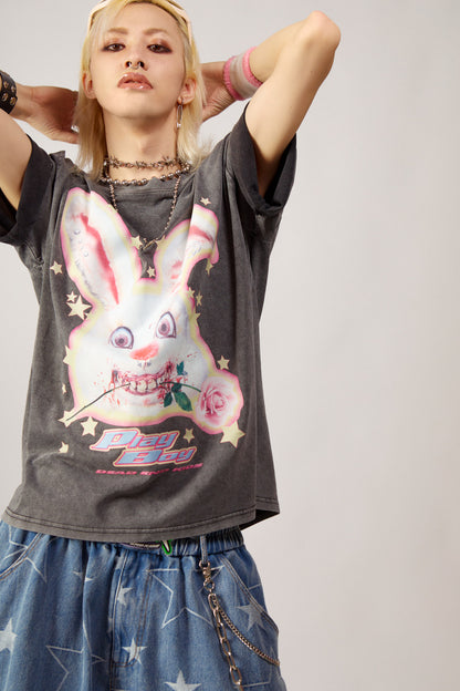 Loose Fit Punk Rock Rabbit Print T-Shirt