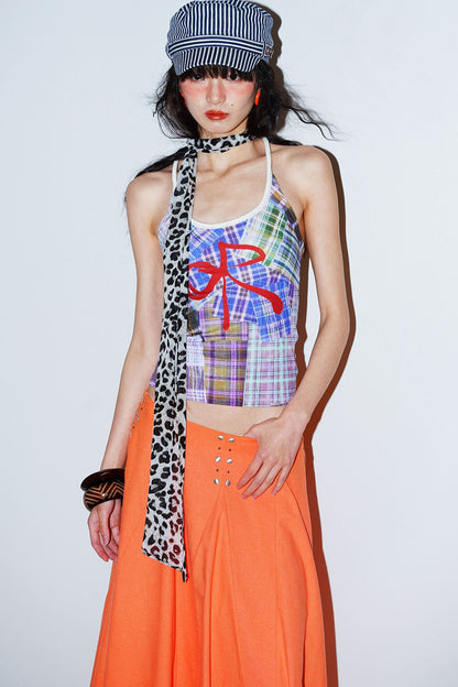 Color-Block Plaid Bow Camisole