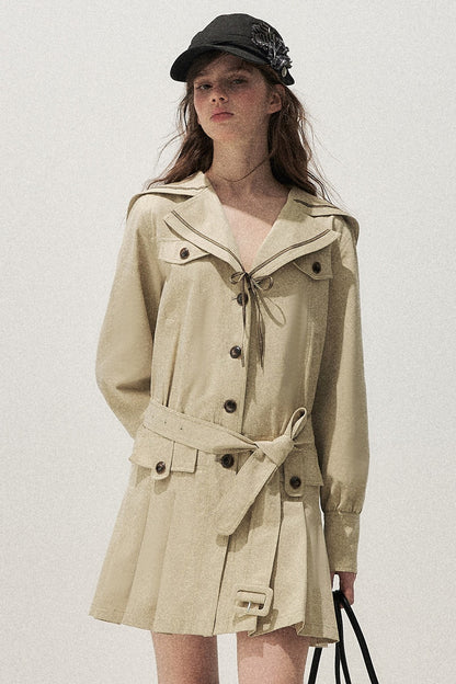 Navy Collar Khaki Trench Coat Dress