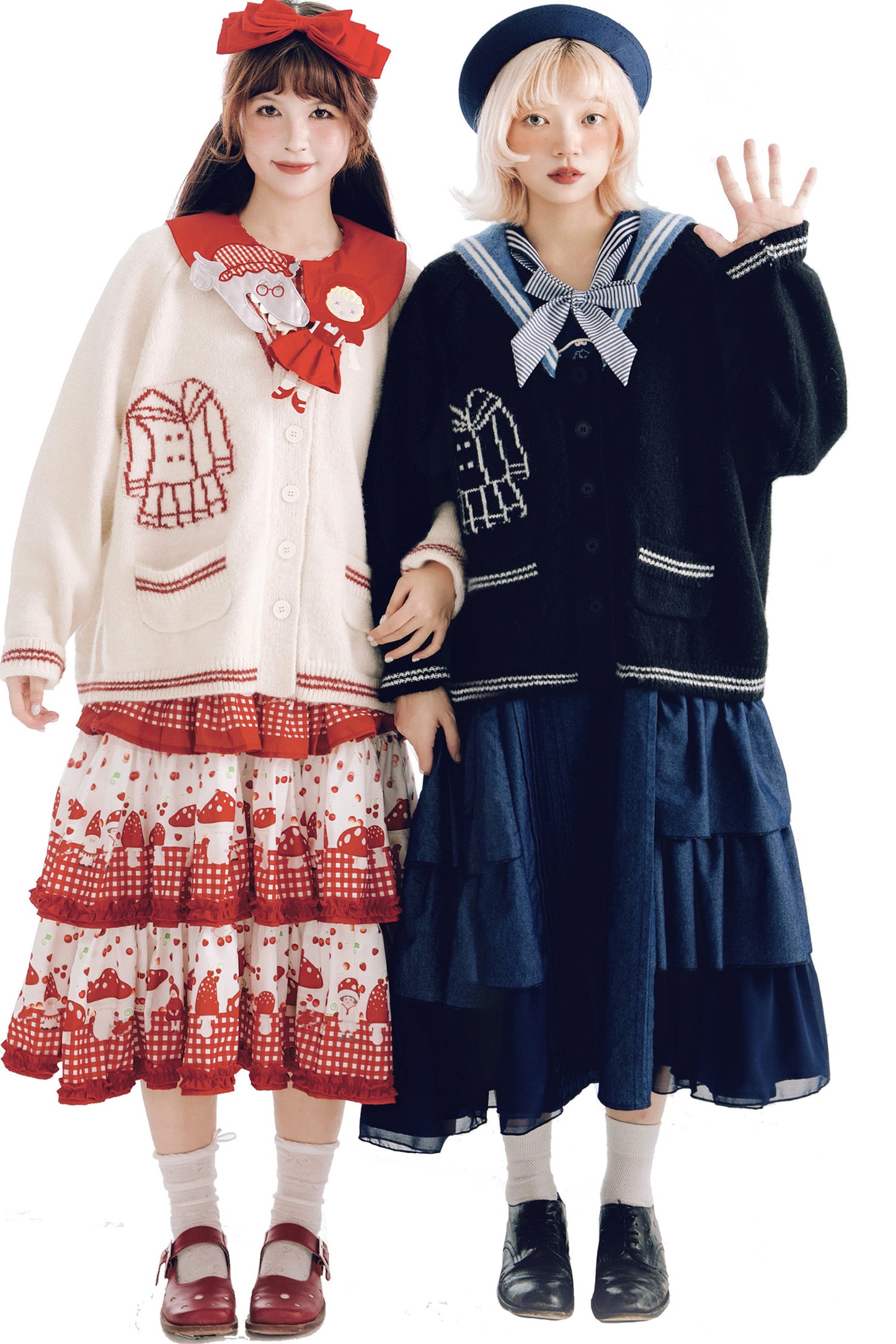 Scissors Pattern Sailor Collar Knit Cardigan