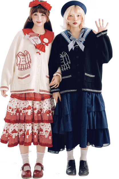 Scissors Pattern Sailor Collar Knit Cardigan