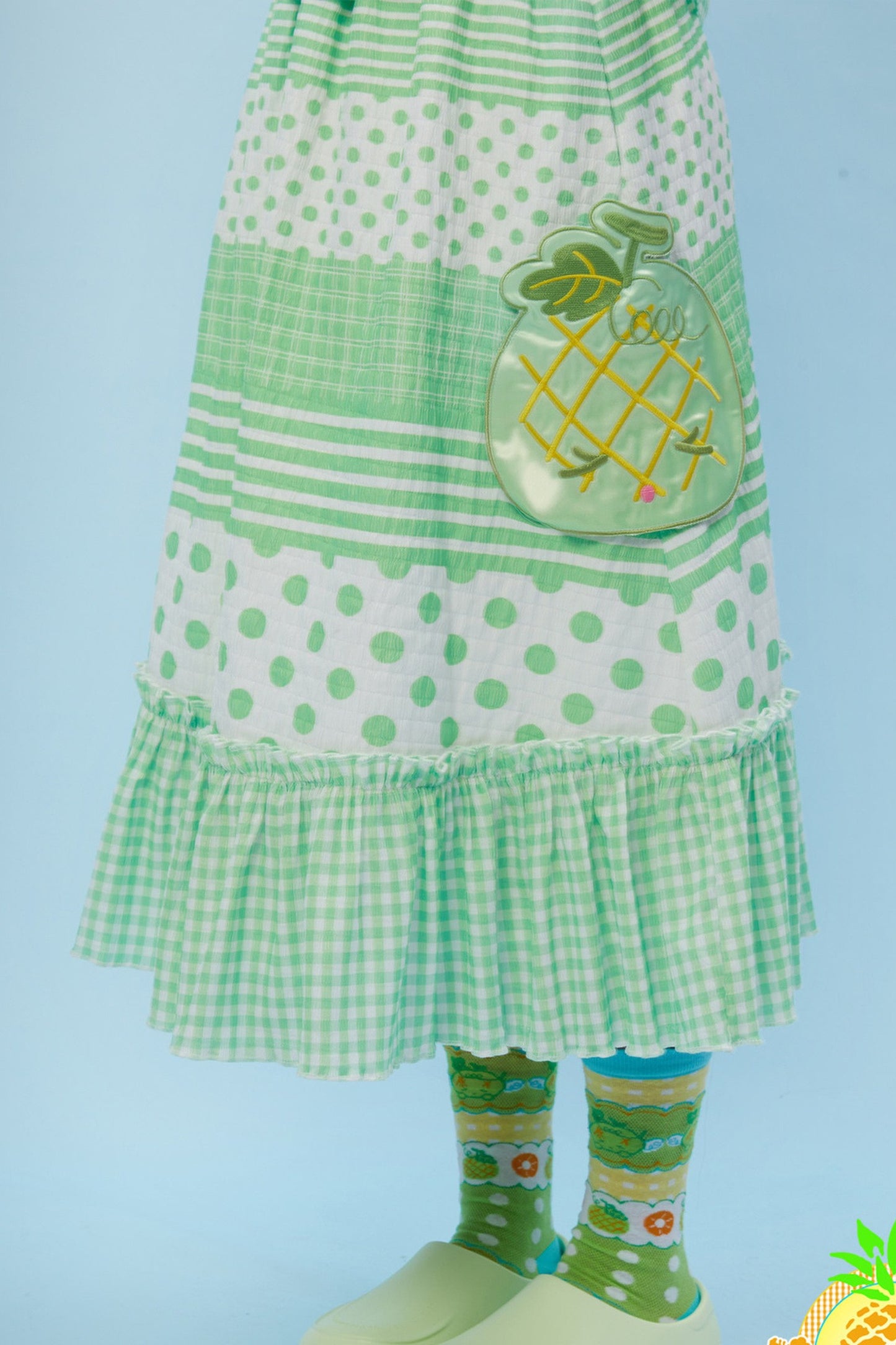 Plaid Polka Dot Collar Shirt and Skirt Set-Up