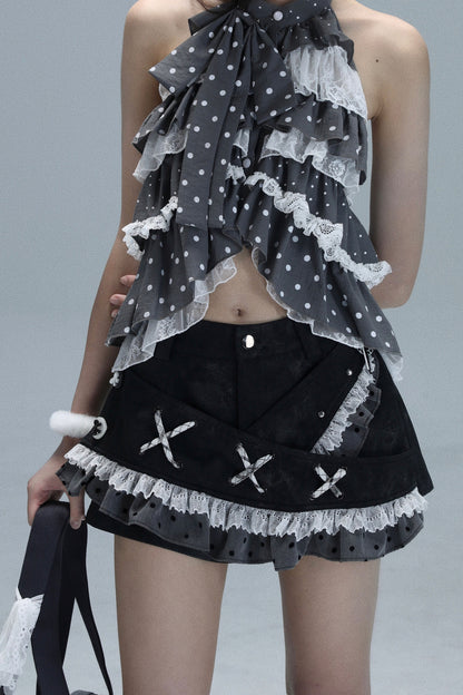 Vintage Leather Lace Skirt