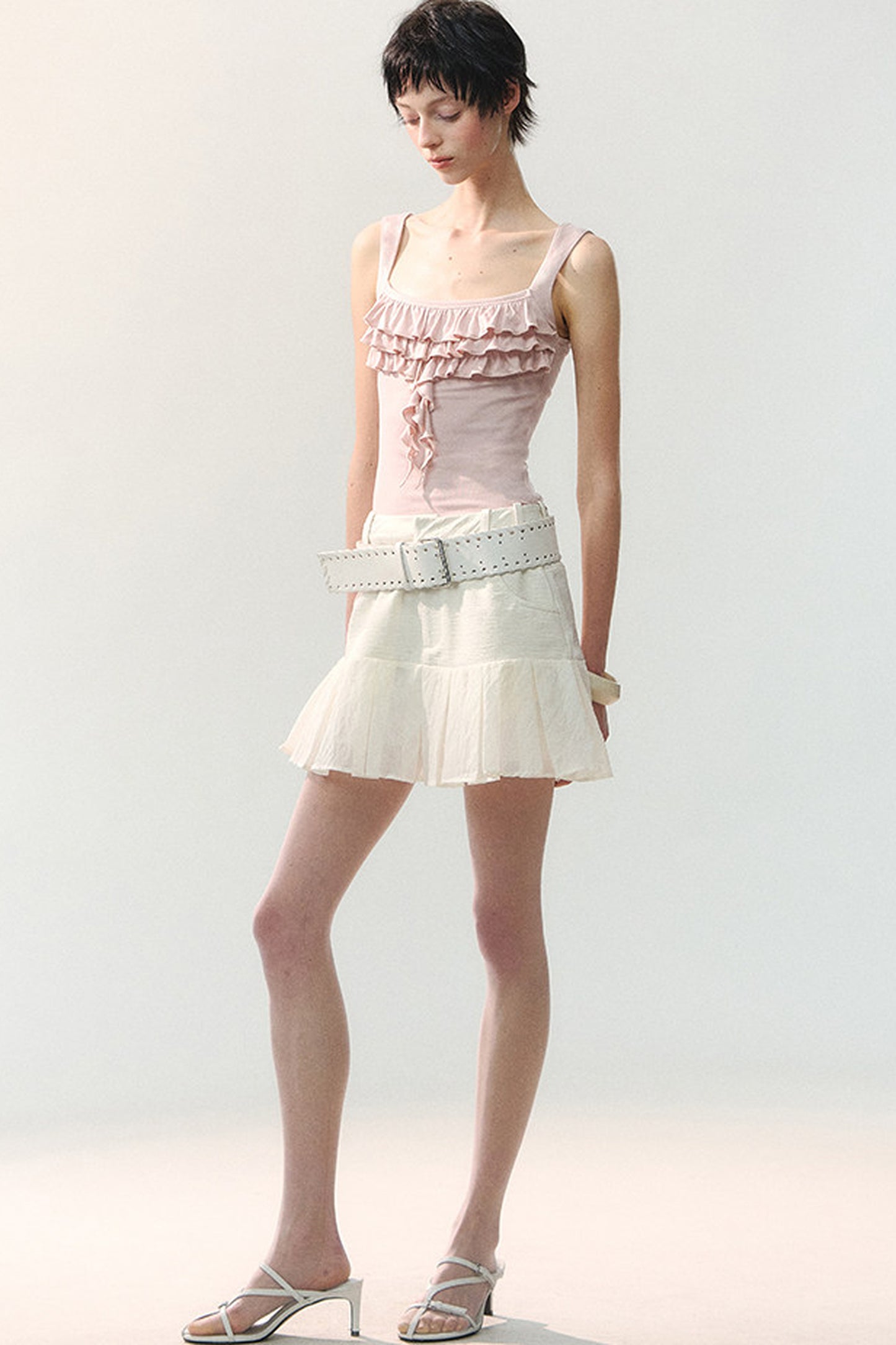 Textured Mesh Layered Mini Skirt