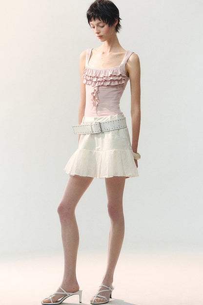 Textured Mesh Layered Mini Skirt