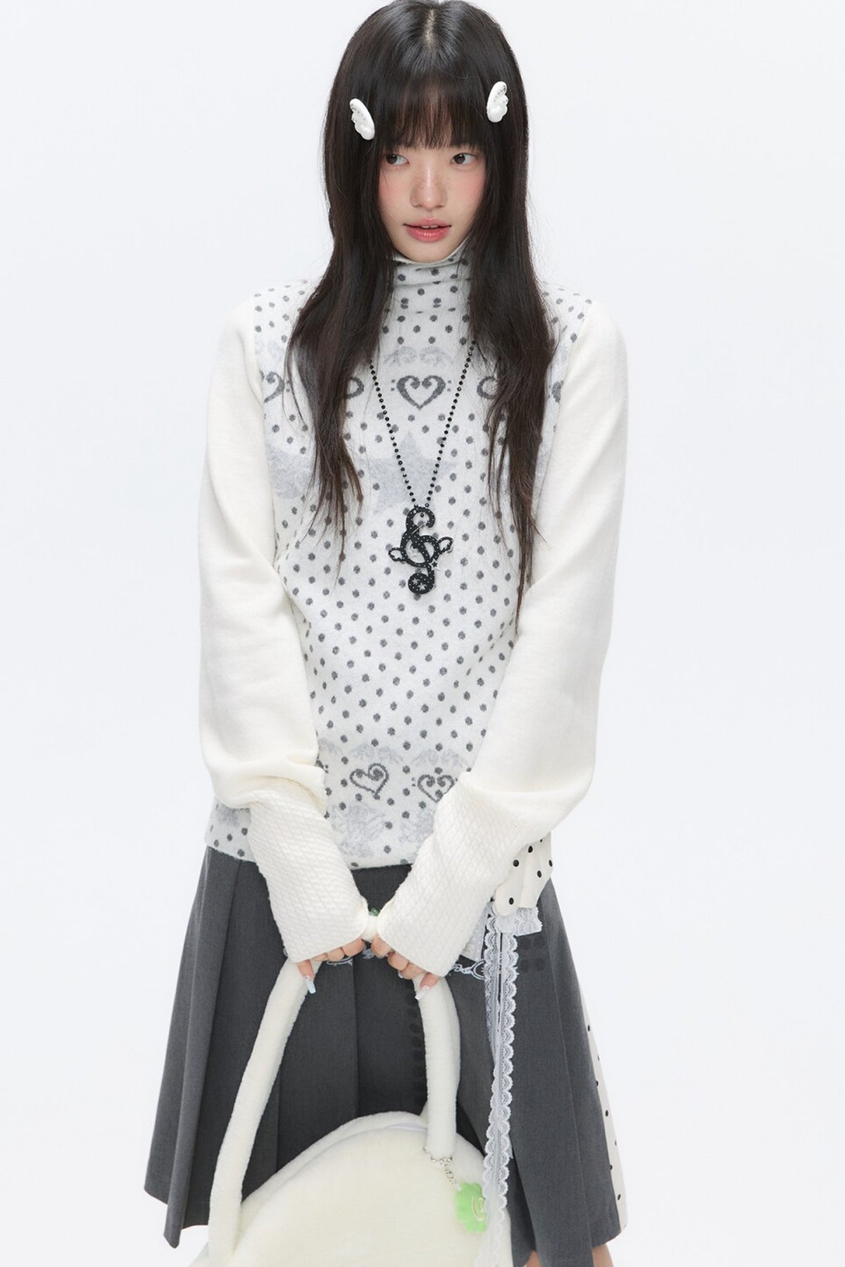 High-Neck Polka Dot Jacquard Sweater
