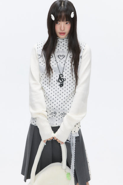 High-Neck Polka Dot Jacquard Sweater