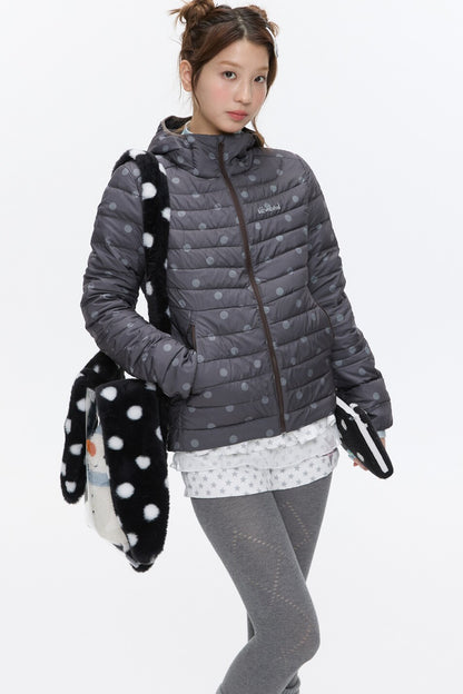 Hooded Ribbed Polka Dot Down Jacket