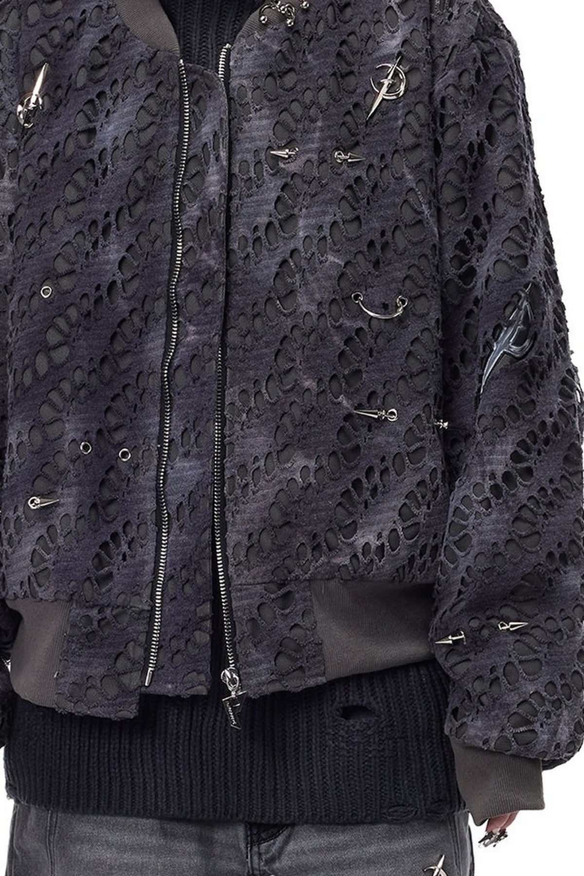 Y2K Rivet Honeycomb Bomber Jacket