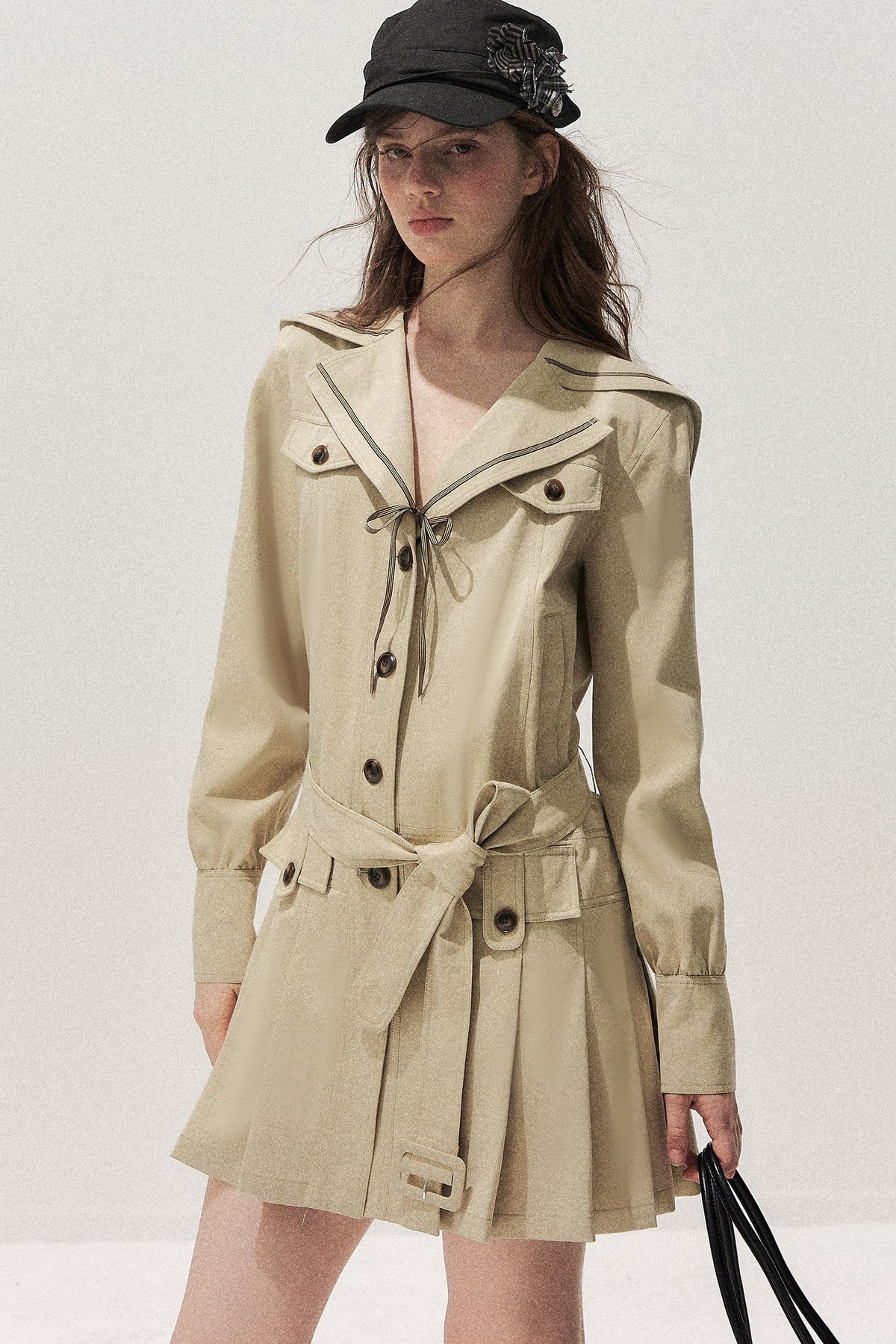 Navy Collar Khaki Trench Coat Dress
