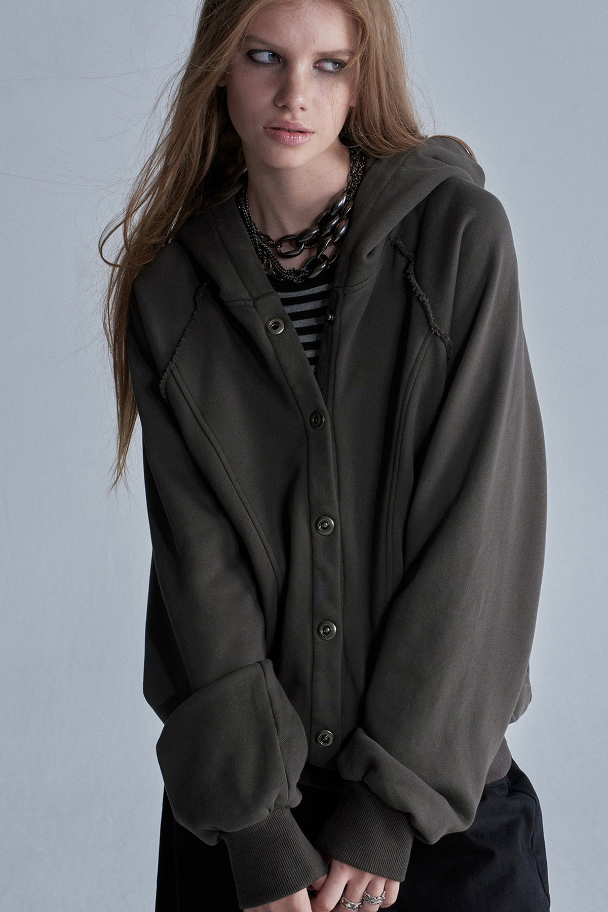 Acid-Washed Reversible Hooded Terry Jacket