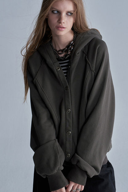 Acid-Washed Reversible Hooded Terry Jacket