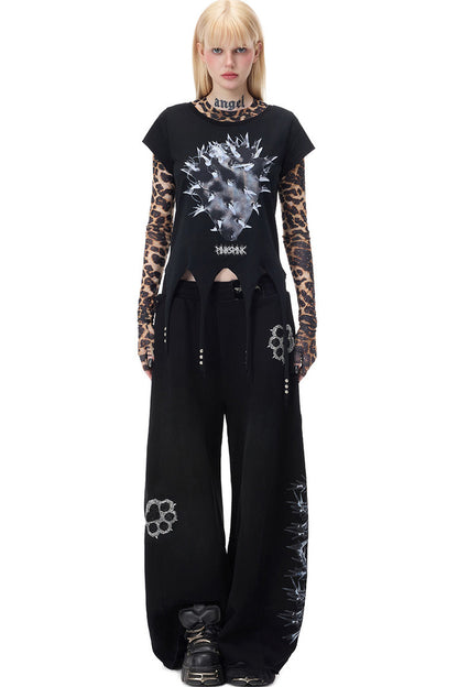 Leopard Rhinestone Embroidered Top
