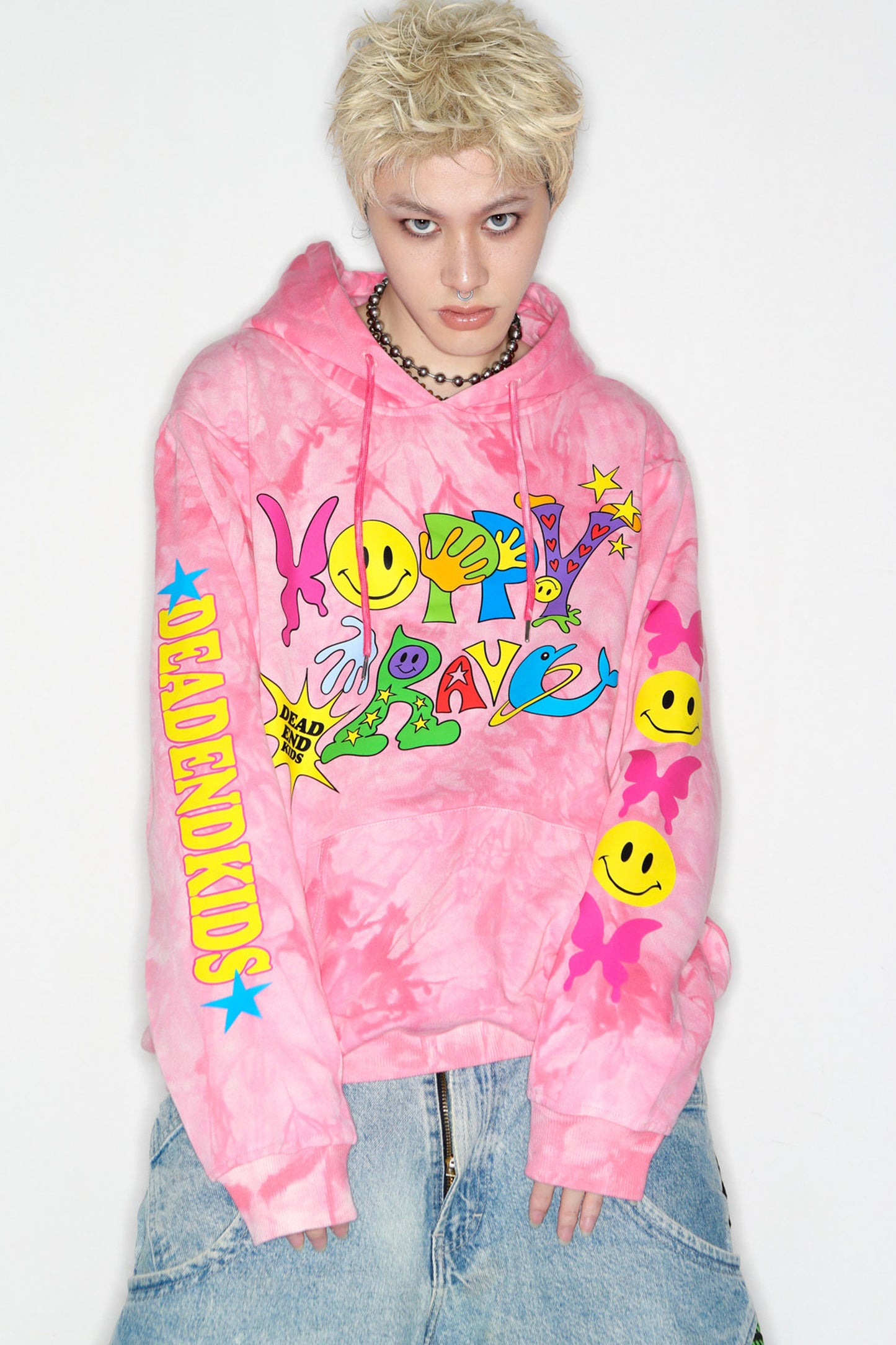 Pink Tie-Dye Smiley Face Hooded Sweatshirt