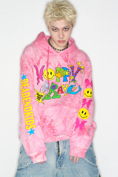 Pink Tie-Dye Smiley Face Hooded Sweatshirt