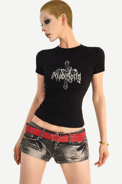 Black Letter Print Top