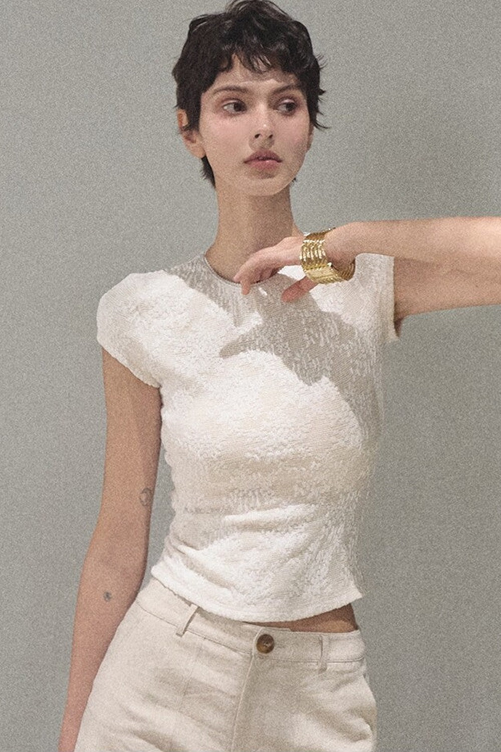 Lace Splice Short Sleeve Top