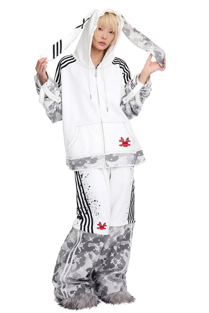 Skull Print Layered Bunny Ear Jacket