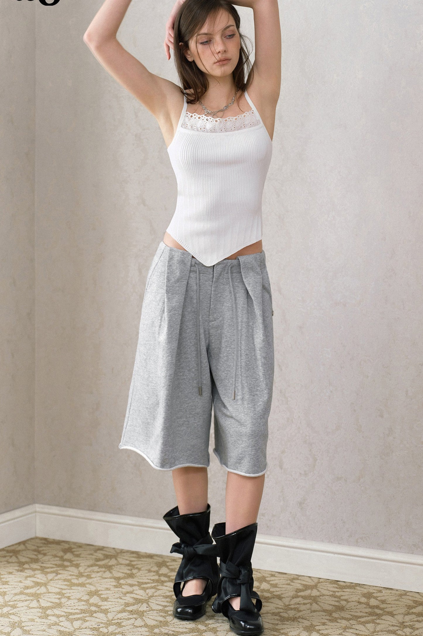Loose Knit Drawstring Shorts