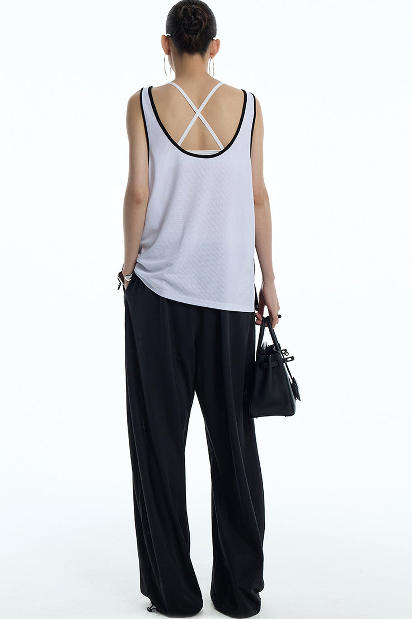 Black White Color-Block Sports Pants