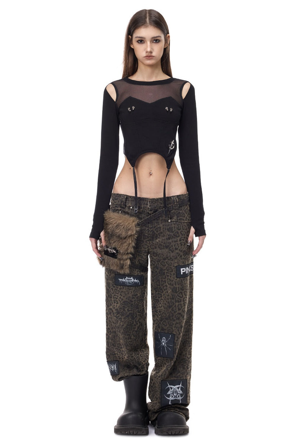 Leopard Print Rock Patch Pants