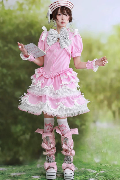 Pink Striped Puffy Skirt