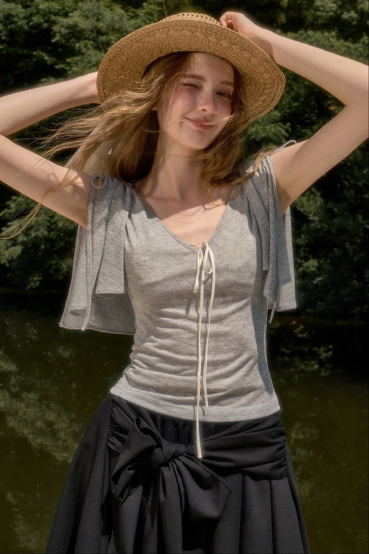 Cape-Style Short-Sleeve Top and Dress Set-Up